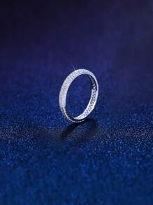 1pc 3 Layer Micro Pave Cubic Zirconia Genuine 925 Sterling Silver Luxury Round Engagement Ring For Women Wedding Band Jewelry, Daily Wear Bridal Party Accessory - White - View 3