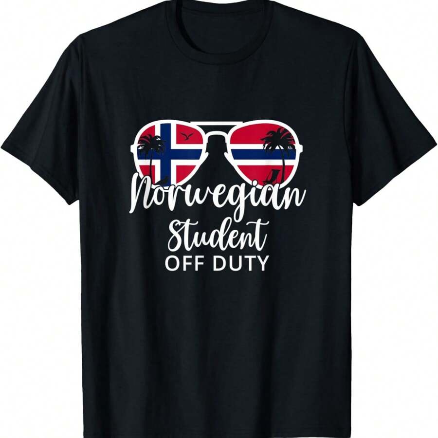 Norwegian Student Off Duty College Summer Vacation Norway T-Shirt - Black - View 1