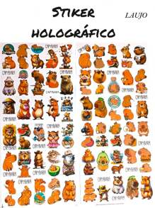 120 Pegatinas sticker de capibara en papel holografico ¡El toque perfecto para tus cosas! - 120 Capibaras - Ver 8