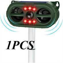 Solar-Powered Ultrasonic Animal Deterrent: Flash Lights, For Moles, Dogs, Outdoor Use - 綠色 - 查看 1