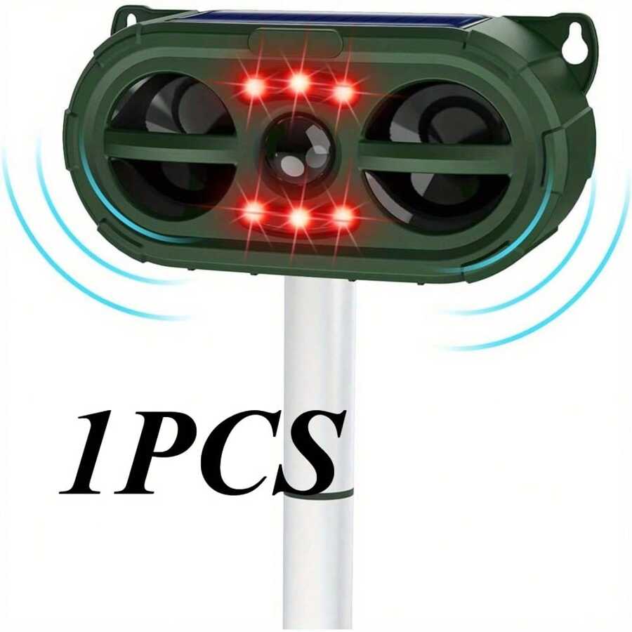 Solar-Powered Ultrasonic Animal Deterrent: Flash Lights, For Moles, Dogs, Outdoor Use - 綠色 - 查看 1