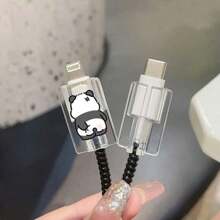 Accesorio de 5 piezas de protectores lindos de panda para cables de carga y datos, compatible con cargador iPhone de 18/20w