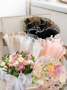 MEHELANY 3 Piezas de Papel de Envolver con Flores de Oropel Artificial, Papel de Envolver con Flores de Organza de Oropel Artificial Arrugado, Papel de Gasa Floral Ondulado DIY, para Suministros de Floristería de Boda, Aniversario, Cumpleaños, Decoración de Fiestas Navideñas