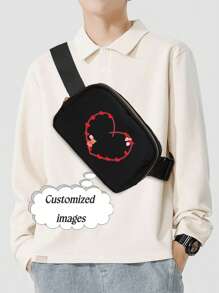 Customized Picture Or Text Personalized Waist Bag, Suitable For Both Men And Women's Velvet Free Mini Zipper Waist Bag, Small Fashionable Crossbody Bag, Waterproof Sling Bag With Adjustable Shoulder Strap, Running And Hiking Exercise Waist Bag, Gifts For Girls And Men