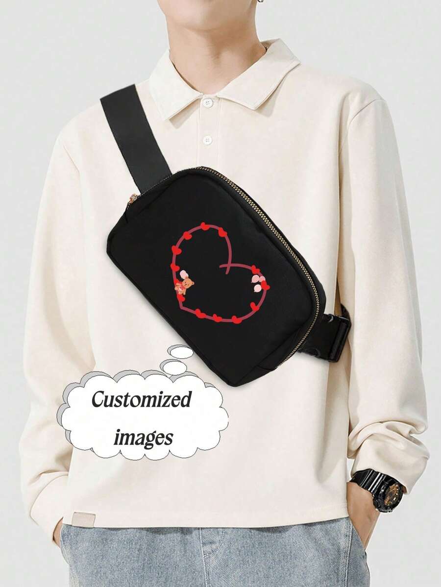 Customized Picture Or Text Personalized Waist Bag, Suitable For Both Men And Women's Velvet Free Mini Zipper Waist Bag, Small Fashionable Crossbody Bag, Waterproof Sling Bag With Adjustable Shoulder Strap, Running And Hiking Exercise Waist Bag, Gifts For Girls And Men