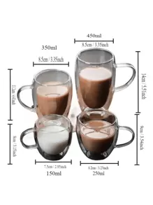 2-4-6pcs Double Walled Glass Coffee Cups With Handles, Espresso Cups, Tea Cups, Thermal Insulation. Suitable For Espresso, Matcha, Cappuccino, Tea Bags. Kitchenware Holiday Gifts Back To School