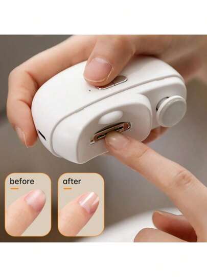 1 pieza Recortador de uñas eléctrico inteligente con función anti-pellizco, pulido de uñas, iluminación y amolado. Adecuado para todas las edades. Cortador y amolador de uñas eléctrico recargable por USB 2 en 1 portátil con luz LED para evitar cortar la carne
