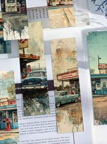 30pcs Vintage Used Gas Station Bookmarks, Student Reading Book Decoration, Office Supply, DIY Message Cards