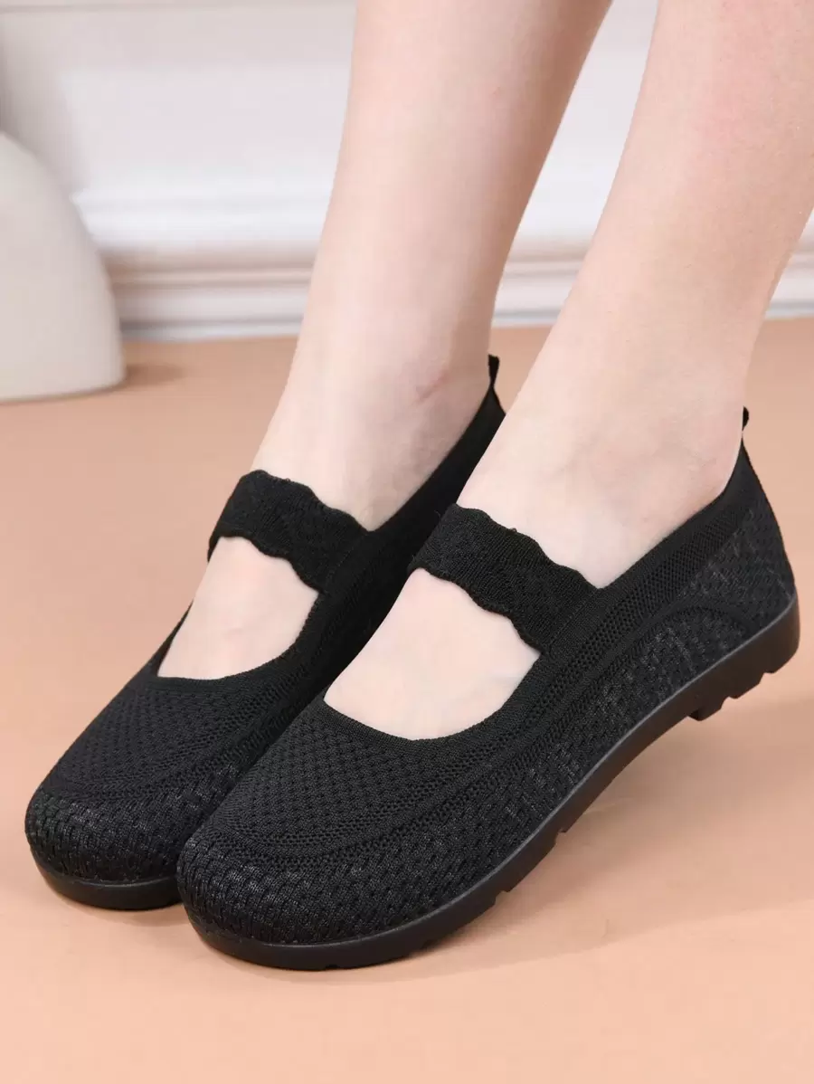 女士夏季新款网眼透气平底鞋春秋休闲鞋针织鞋面防滑软底轻便舒适一脚蹬乐福鞋