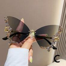 1pc Rhinestone Decor Large Frame Fashion Butterfly Eyeglasses, Women's Photography & Party Fashion Glasses For Summer Beach Vacation,Outdoor,Travel