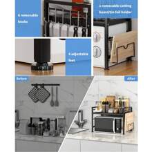 1 件可调节金属微波炉架，可扩展厨柜架子储物架，碳钢微波炉支架，用于厨具和餐具储存 - 黑色 - 查看 10