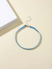 1pc Stylish Pink Velvet Choker Necklace - Navy Blue - View 3