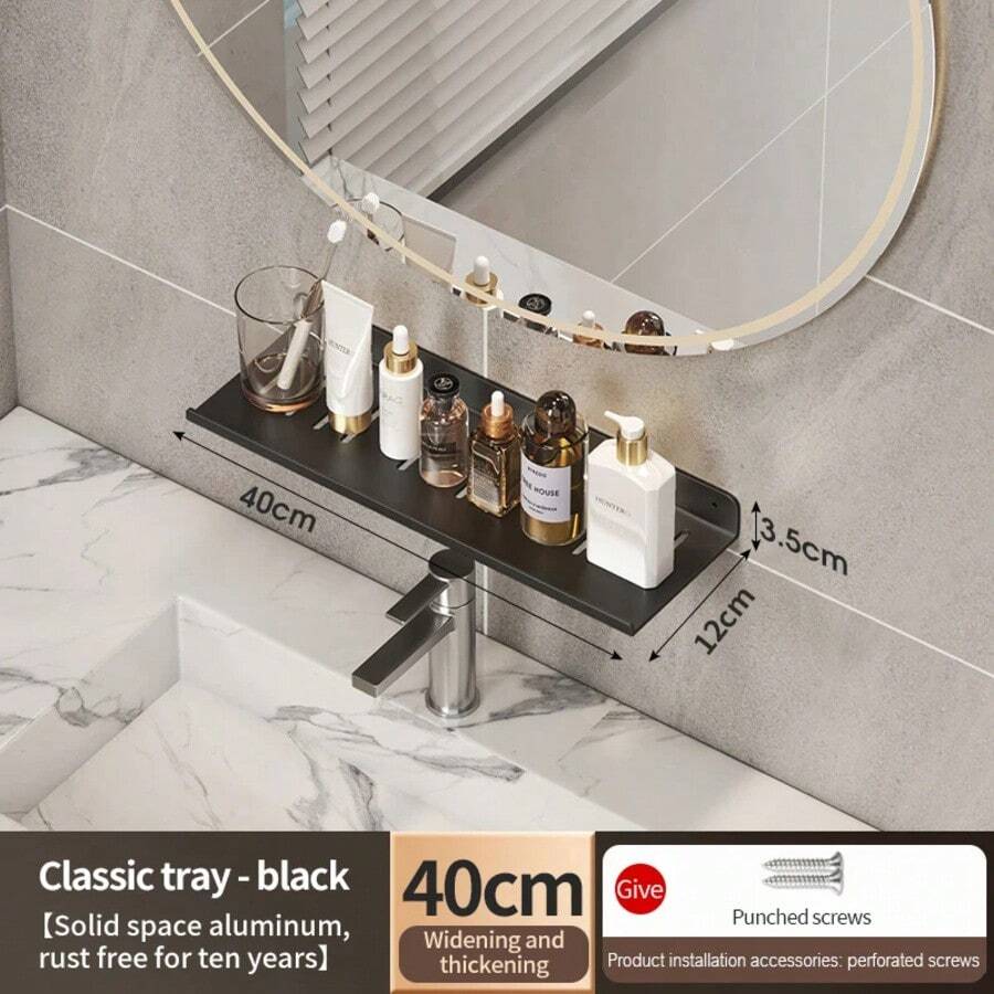Bathroom Shelf Aluminum Bathroom Rack Toilet Storage Rack Toilet Kitchen Shelf Hang On The Wall Punch-Free Rack - Black40cm - View 1