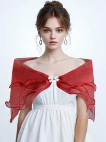 DOMIOURA 1 Pc Lace Short Sleeve Shrug Bridal Wedding Elegant Cape Summer Casual Shawl Banquet Dress Cloak