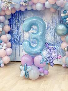 16 个/套冰雪奇缘主题生日派对装饰气球，包括 40 英寸（约 101 厘米）0-9 数字铝箔气球，浅蓝色、蓝色和紫色色调，巨型渐变雪花气球，冬季主题派对装饰 | 雪花派对装饰 | 圣诞派对装饰，圣诞节 - 彩色 - 查看 6