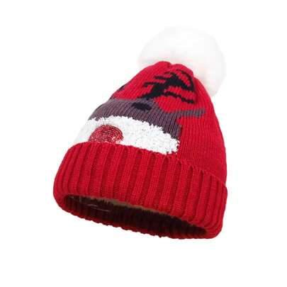 Women Christmas Cartoon Hat Warm Woolen Hat Knitted Santa Claus Elk Hat With Bobble