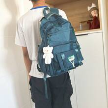 Mochila Escolar Trabalho Grande Moda Bolsa Vasual +Ursinh Boa qualidade material escolar material escola papelaria - Verde - Visão 4