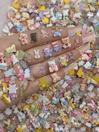 50-Pack Mixed Miniature ResinCharms - Schattige Beer Konijn En Diverse Cartoon Figuren Voor DIY Knutselen, Slijm Decoraties, Scrapbooking, Haarspeldjes, Telefoonhoesjes Versieringen, Nail Art