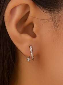 1對個性化銅蛇造型耳環,多種佩戴方式,極簡時尚女式耳墜 - 銀色 - 查看 5