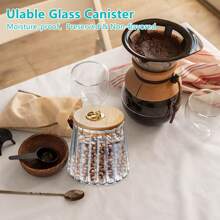 2PCS Glass Coffee Nuts Canister Airtight Storage Jar Petal Decorative Container With Bamboo Lid Metal Handle For Kitchen, Pantry, Or Dry Food Storage .Easy To Grasp 700ml, 23 FL OZ - 2PCS-cone-bamboo Cover - View 3