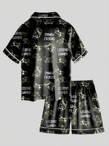 Tween Boys 2 Pieces Pajama Set With Game Console Print, Black