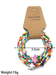 7pcs/Set Minimalist Multi-Color Rice Pearl Beaded Cross Elastic Women Bracelet Set/Couple Bracelet, Suitable For Daily Wear - Multicolor - View 8