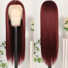 13X6 Platinum White Synthetic Lace Front Wigs 28 Inch Pre Plucked Long Straight Hair Wigs Glueless White Wigs Heat Resistant Fiber Hair Natural Halloween Wigs Platinum Blonde Lace Front Wigs For Women For Daily Christmas Party Cosplay Use - 酒紅色 - 查看 7