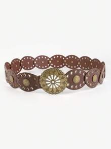 1pc Vintage PU Leather Waist Belt, Adjustable Strap Suitable For Jeans, Dresses, All Season Fall, Autumn, Halloween