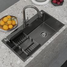 28 英寸 /30 英寸 /32 英寸现代黑色单槽台下式水槽易于清洁不锈钢厨房必需品多种配件 - 黑色 - 查看 1