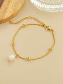 1 件百搭不对称淡水珍珠手链，串珠细节蛇形设计女士手链，理想的复活节礼物珠宝 - 不規則珍珠手鍊 - 查看 6