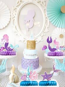 8件套美人鱼蜂窝中心装饰品，中心摆件，美人鱼摆件，美人鱼主题派对用品，一周岁生日派对装饰，美人鱼主题派对装饰，海底世界派对用品，生日背景装饰，桌面装饰，婴儿派对装饰，性别揭晓派对用品，节日派对装饰，婚礼装饰，新娘送礼会回礼 - 美人魚 - 查看 2
