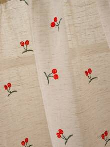 1 件复古樱桃刺绣流苏薄纱窗帘，轻质农舍风格咖啡厅窗帘，适用于厨房、客厅、办公室家居装饰 - 紅櫻桃 - 查看 8