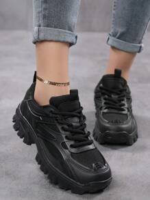 Women Minimalist White Shoes Lace-Up Front Chunky Sneakers,Colorblock Lightweight Breathable Sporty Outdoor Sneakers Shoes For Women