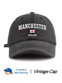 1 Pc MANCHESTER ENGLAND Print Washed Baseball Cap, Classic Casual Stylish Vintage Soft Sweatband Adjustable Size Lightweight Sun UV Protection Versatile Vintage Dad Hat, Suitable For Outdoor Sports Daily Wear Party Vacation Perfect Gift For Father Hubby And Friends - Manchester - View 2