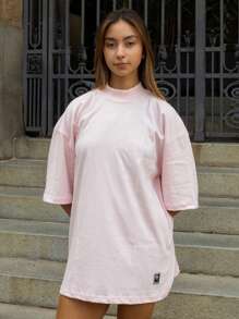 Oversized Plain Turtleneck Basic Streetwear T-Shirt For Men Unisex - Màu Hồng baby - Xem 4