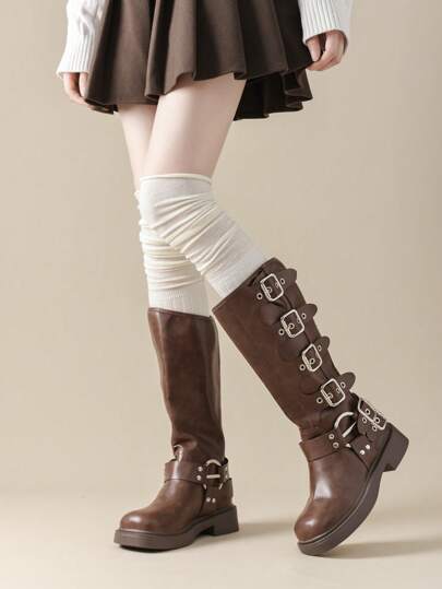 女士过膝袜（半双装），白色纯色，及膝长袜，可搭配靴子，Y2K风格，舒适保暖