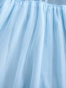 Girls Spring Mesh Patchwork 3D Flower Fashion Princess Dress With Crossbody Bag, 1 Set - Baby Blue - View 7