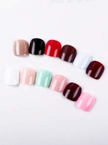 12 culori 288 buc unghii false lucioase, scurte, pătrate, acoperire completă, unghii false acrilice pentru picioare, unghii de primăvară-vară, unghii false de culoare roșu-negru pentru femei, decorațiuni pentru unghii, consumabile pentru unghii