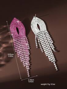 1 对闪亮水晶水钻流苏耳坠耳环，优雅女士珠宝配饰 - 彩色 - 查看 8