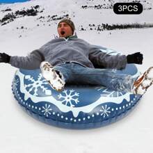 kangten 3 Pieces 40" Snow Sleds For Adult PVC Ski Circle Inflatable Sleds - Blue and White - View 7