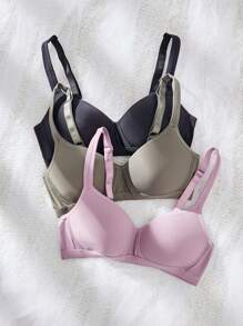 3PCS Lady's Comfortable Multicolour Wireless Soft Cup Solid Underwear Lingerie Bra - Multicolor - View 2