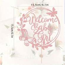1 Pc Welcome Baby Girl Cake Topper - Rose Golden Glitter - For Baby Shower, Birthday Party & Gender Reveal - Baby Girl Decorations - Perfect Gift For Expecting Parents