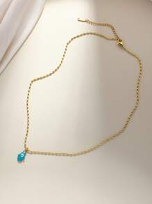 1pc Stylish Collarbone Chain Necklace With Devil's Eye & Palm Pendant, New Fashion Jewelry For Women, Suitable For Daily Wear, Festivals And Gifts