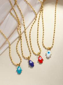 1pc Stylish Collarbone Chain Necklace With Devil's Eye & Palm Pendant, New Fashion Jewelry For Women, Suitable For Daily Wear, Festivals And Gifts