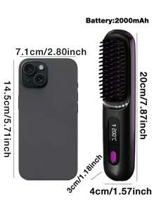 Portable Cordless Straight Hair Comb,Portable Negative Ion Straightening Brush,Long Battery Hot Comb Hair Straightener,Lightweight & Mini Carry,Settings Anti-Scald