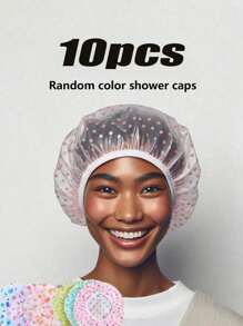 1/3/5/10pcs浴帽，防尘防水发套，印花浴帽，圆点浴帽，彩色多功能家用浴帽，随机颜色防水浴帽，加厚可重复使用浴帽，适合家庭和旅行，加厚沙龙防水帽，女士，浴室配件，适用于厨房，家庭，宠物和植物，PVC塑料浴帽，适合所有季节 - 彩色 - 查看 2