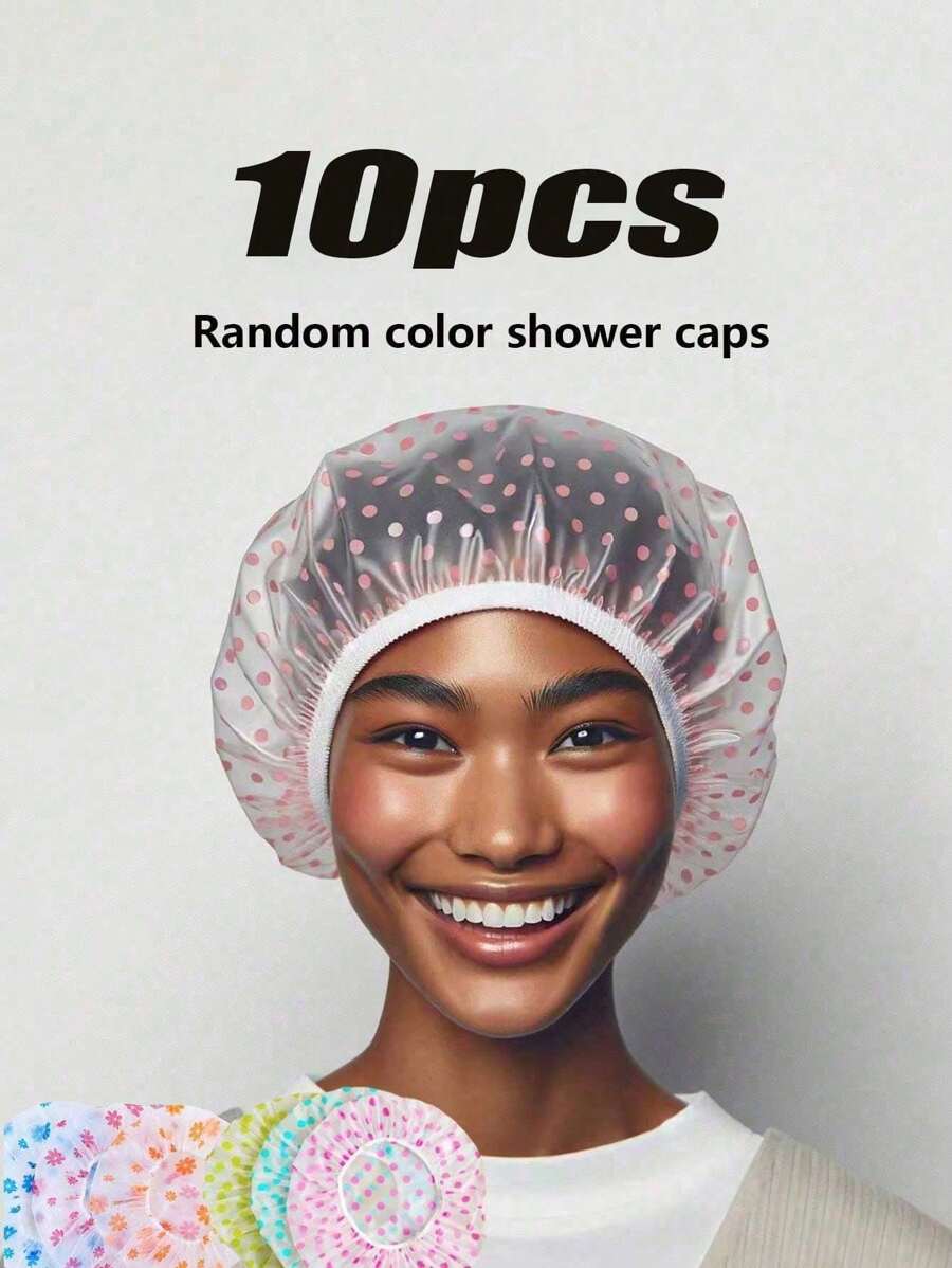 1/3/5/10pcs浴帽，防尘防水发套，印花浴帽，圆点浴帽，彩色多功能家用浴帽，随机颜色防水浴帽，加厚可重复使用浴帽，适合家庭和旅行，加厚沙龙防水帽，女士，浴室配件，适用于厨房，家庭，宠物和植物，PVC塑料浴帽，适合所有季节