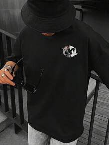 SU ER Men's Fashionable Printed Loose Short Sleeve T-Shirt | Exquisite Design | Summer Essential | Easy To Match, Showcasing Your Style - Black - View 2