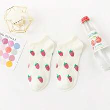 5 Pairs/Pack Women's Pink Fruit Strawberry Striped Plaid Shallow Socks Cute Student Japanese Style Casual Breathable Non-Falling Socks Women's Socks - Multicolor - View 11
