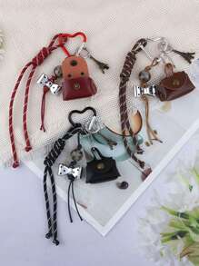 1pc Women's New Mini Handbag Style Eiffel Tower & Bow Decor Keychain Charm, Versatile Bag/Phone Accessory - Bag Keychain - View 8